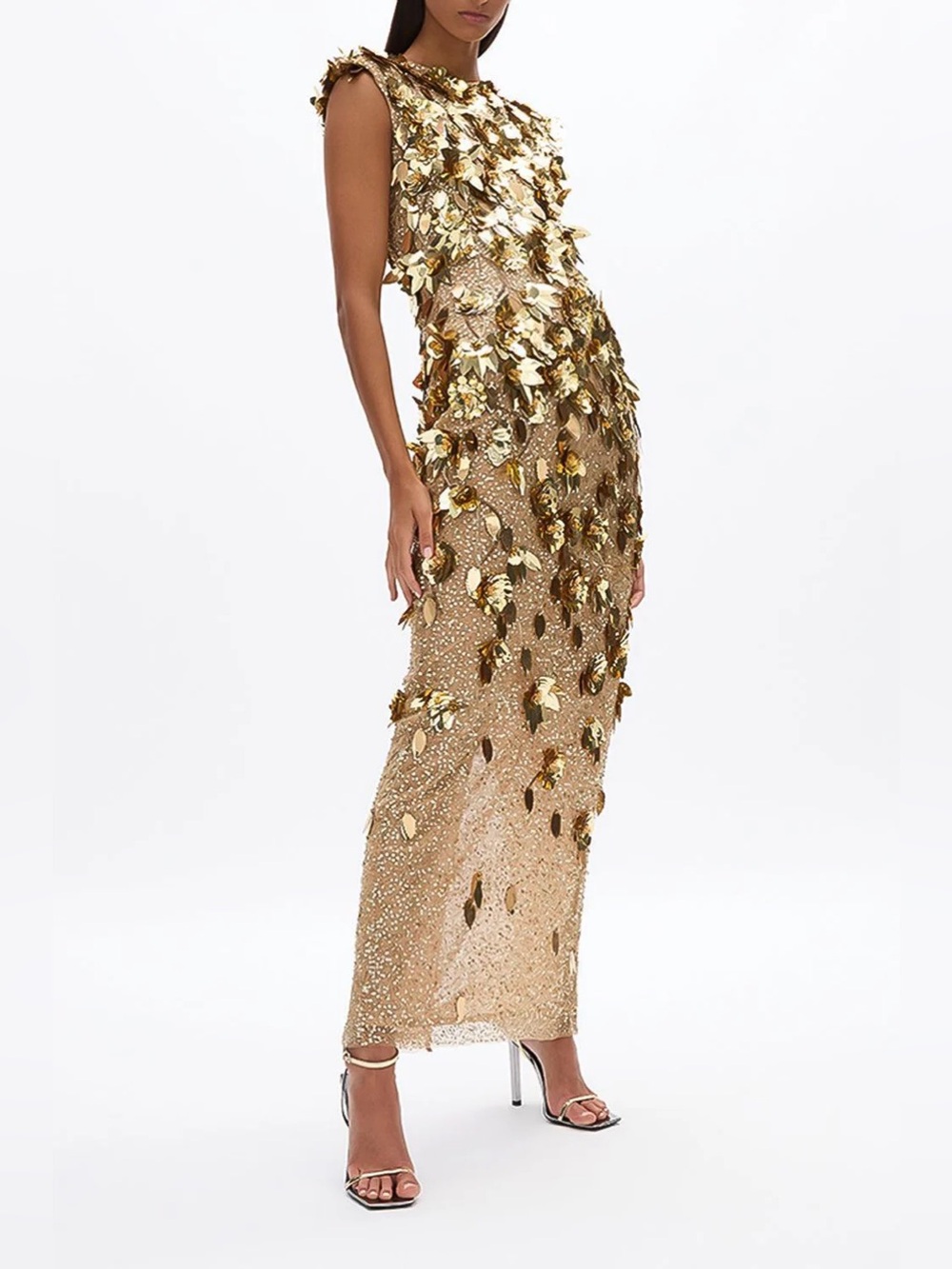 Rachel Gilbert Gold Embellished Sleeveless Sequin Gown
